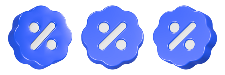percent icon 3d render blue circle button