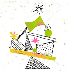 Abstract Geometric Balance Composition with Textured Shapes in Naive Modern Style