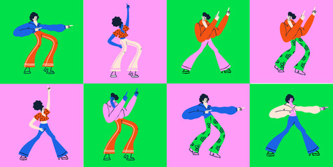 Retro Disco Dancers Illustration: Vibrant 70s Style Characters for Party, Celebration, Music Events and Lifestyle Branding