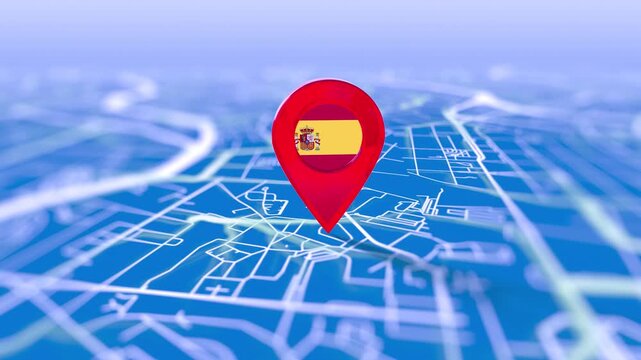 Spain Flag Pin Location On Digital Map Revealing By Cloth
