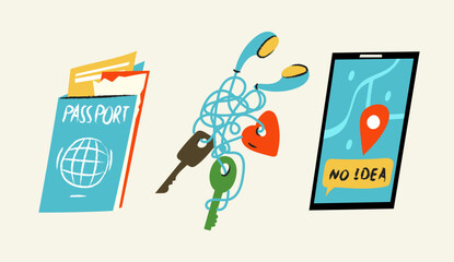 Authentic Travel Essentials: Naive Vector Set for Digital Nomads and Adventure Storytelling with Hand-Drawn Textures