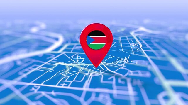South Sudan Flag Pin Location On Digital Map Revealing By Cloth