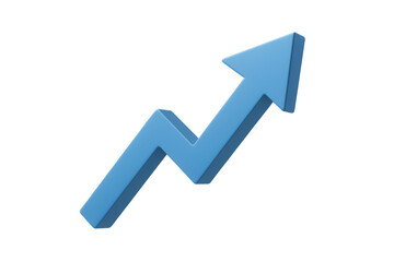 Blue zigzag upward arrow icon showing business growth and financial success isolated on transparent background