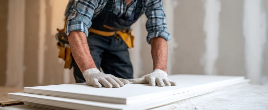 Drywall panels being put up in a house makeover project