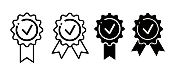 Approved and certified medals with check mark- vector icon set