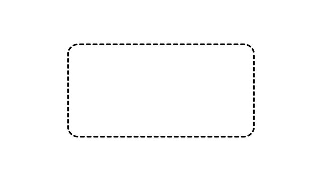 Square frame animation of dotted lines on a black background. Square path animation of dotted lines from left to right.