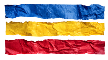 Three horizontal colored strips isolated on a transparent background 