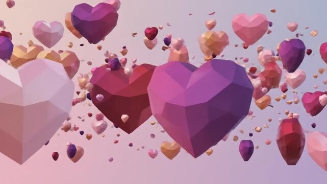 Geometric heart shaped objects with a soft, romantic and tender background
