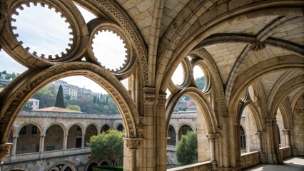 Emotional connection and architecture concept. Stunning architectural arches in a historic cloister setting.