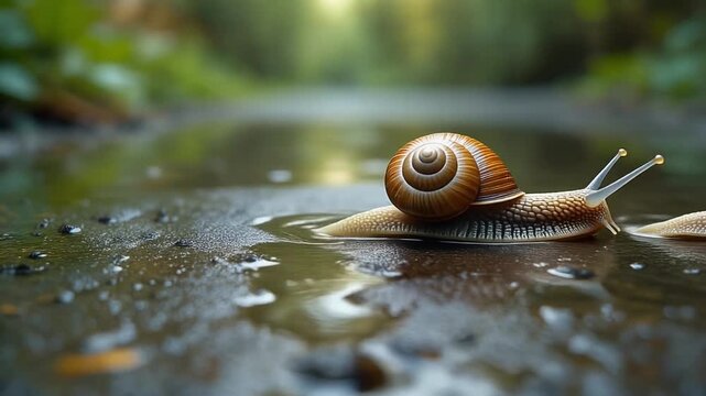 Two Snails on a Slow Journey Through a Puddle