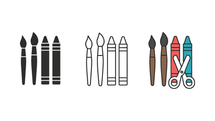 A collection of colorful paintbrushes and art supplies on a white background