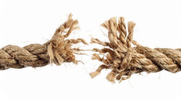 A closeup of a natural brown cord knotted over a white background creates an isolated image of a rustic rope string