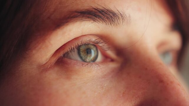 Extreme close-up of a woman's eyes. Footage of a green female eye. Healthy eyesight and vision concept. High quality 4k footage