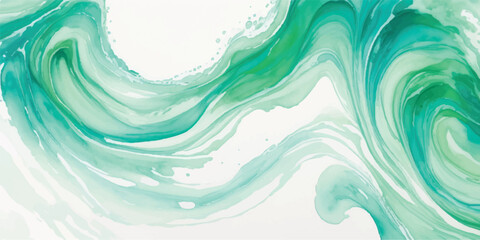 Dynamic Green Splash Fluid Art Abstract, Refreshing Marble Texture on White Background