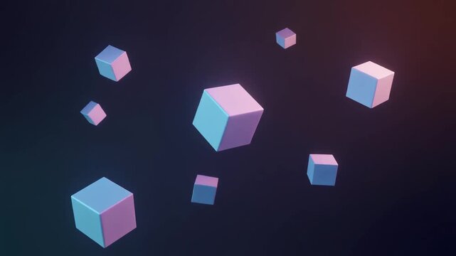Minimal cubes floating in space, soft lighting, elegant abstract animation