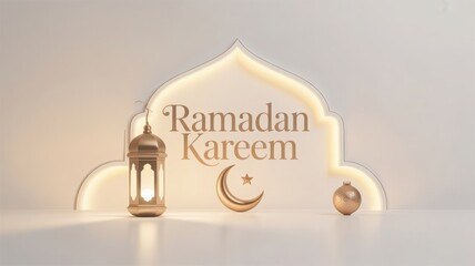 Ramadan kareem greeting with lantern crescent moon and decorative elements