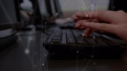 Animation of network of connections over students using computers - Powered by Adobe