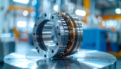 Engineering Marvel: A close-up shot of an intricate mechanical component, a symphony of precision and design. Metallic surfaces gleam, showcasing the prowess of modern industry.