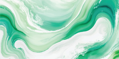 Dynamic Forest Green and Emerald Fluid Art Splash on White Background, Organic Flow Texture