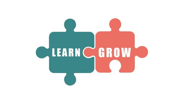 Learn and Grow Business Development Concept with Interlocking Puzzle Pieces Animation 