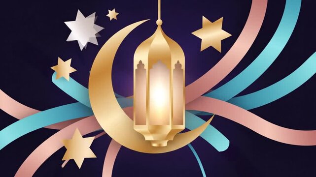 Ramadan Kareem illuminated lantern with crescent moon and star decoration