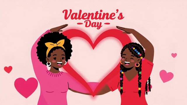 Two happy black women forming a heart on Valentine's Day celebration