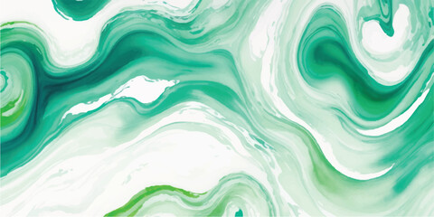 Soft Mint and Emerald Fluid Ink Texture with Delicate Layered Swirls on White Paper Background