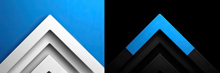 Abstract geometric design with blue white and black triangles on contrasting backgrounds