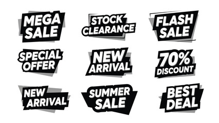 Collection of black sale and offer banners with various promotional text