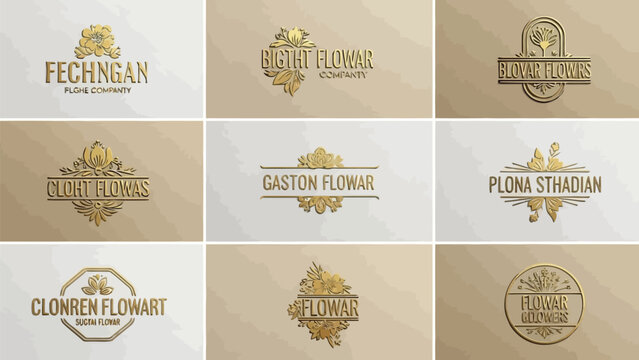 Elegant floral company logo designs in gold showcasing intricate details and typography