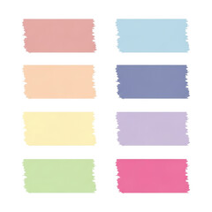 Colorful Tape Rectangles: An array of colorful tape rectangles, each boasting unique pastel hues and a textured, torn edge, offer a vibrant visual accent. 