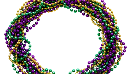Mardi gras colorful beads isolated on transparent background