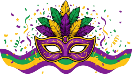 Vibrant mardi gras mask isolated on transparent background for carnival celebrations