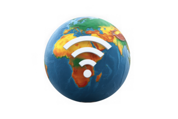 Earth globe with wifi symbol isolated on transparent background