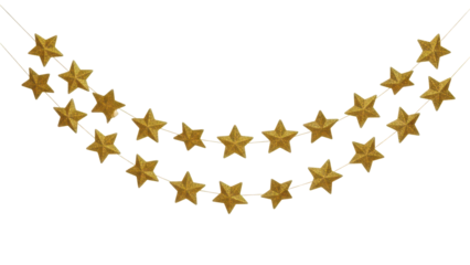 Celestial Garlands: Two elegant strings of gleaming golden stars gracefully curve, creating a festive atmosphere, evoking joy and wonder.