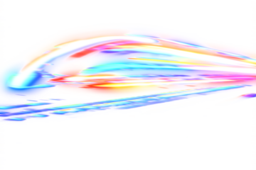 Multi-colored dynamic motion blur lights of futuristic fast train with long exposure photography effect. PNG isolated on transparent background. High speed concept.