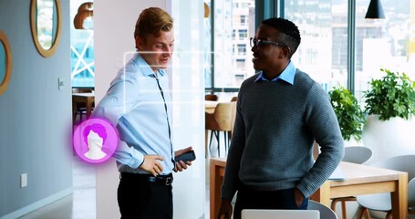 Animation of network of connections over businessman with tablet - Powered by Adobe