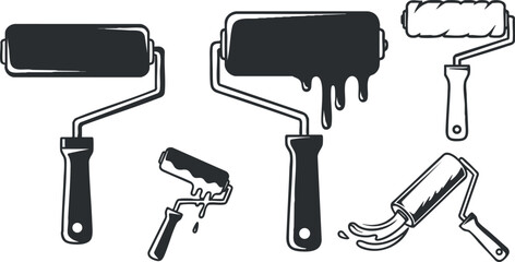 Vector illustration of paint rollers and brushes in a minimalist style, ideal for home improvement and renovation projects