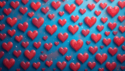 Abstract blue background with many hearts symbolizing love, romance, emotion, connection, and modern design concept