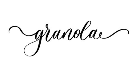 Handwritten Calligraphy Granola Organic Healthy Snack Vector Lettering Design