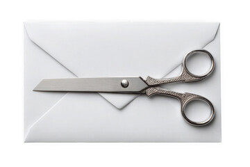 Scissors on envelope isolated on transparent background