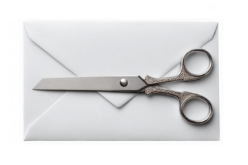Scissors on envelope isolated on transparent background