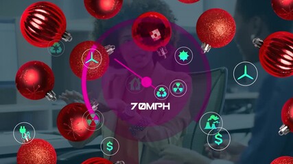 Animation of data processing and christmas decorations over business people in office - Powered by Adobe