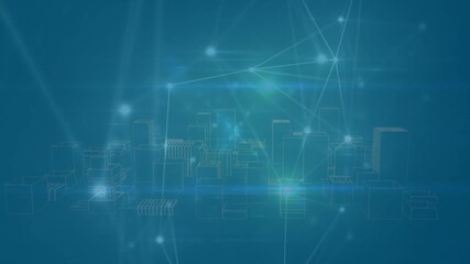 Animation of network of connections over digital city
