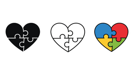 A heartwarming illustration of puzzle piece hearts in different colors and styles