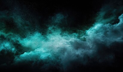 Abstract teal cloud formation against a dark sky background