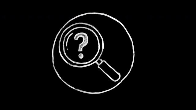 Hand Drawn Magnifying Glass Search Animation, 4K Chalk Style Question Mark Discovery Icon