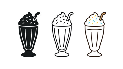 A colorful illustration of three milkshakes in different styles and flavors