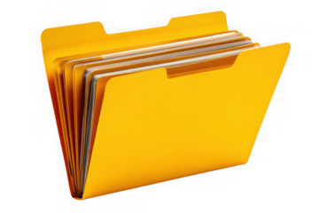 Yellow folder with files isolated on transparent background
