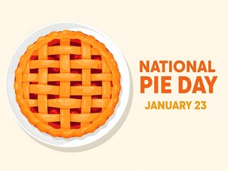 National Pie Day January 23 Celebration Illustration with Classic Lattice Pie on Plate